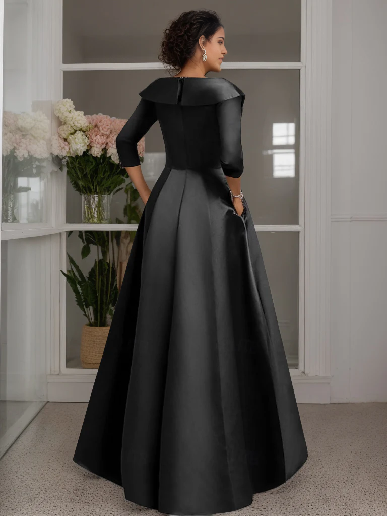 Vestidos de madre de la novia con corte A, princesa, escote en V, abalorios, mangas largas, largo hasta el suelo, con apliques